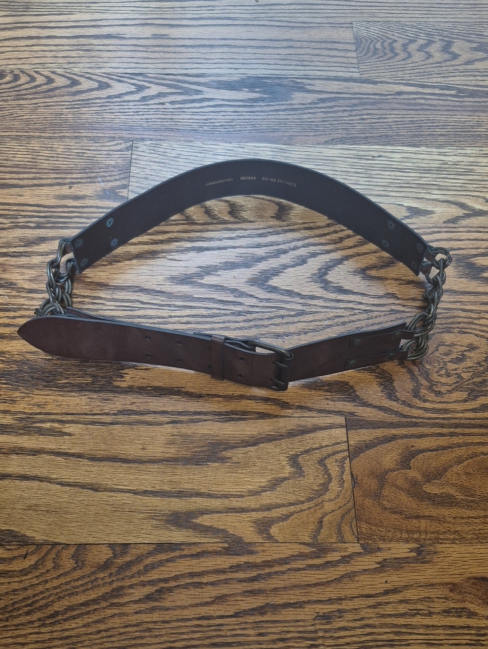 Brown Leather Women's Belt with Chain Accent